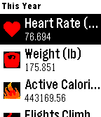 Health DashBoard for Pebble- heart rate, weight, run, steps, blood pressure